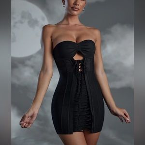 oh polly Lace Up Bandeau Mini Dress in Black size US 0